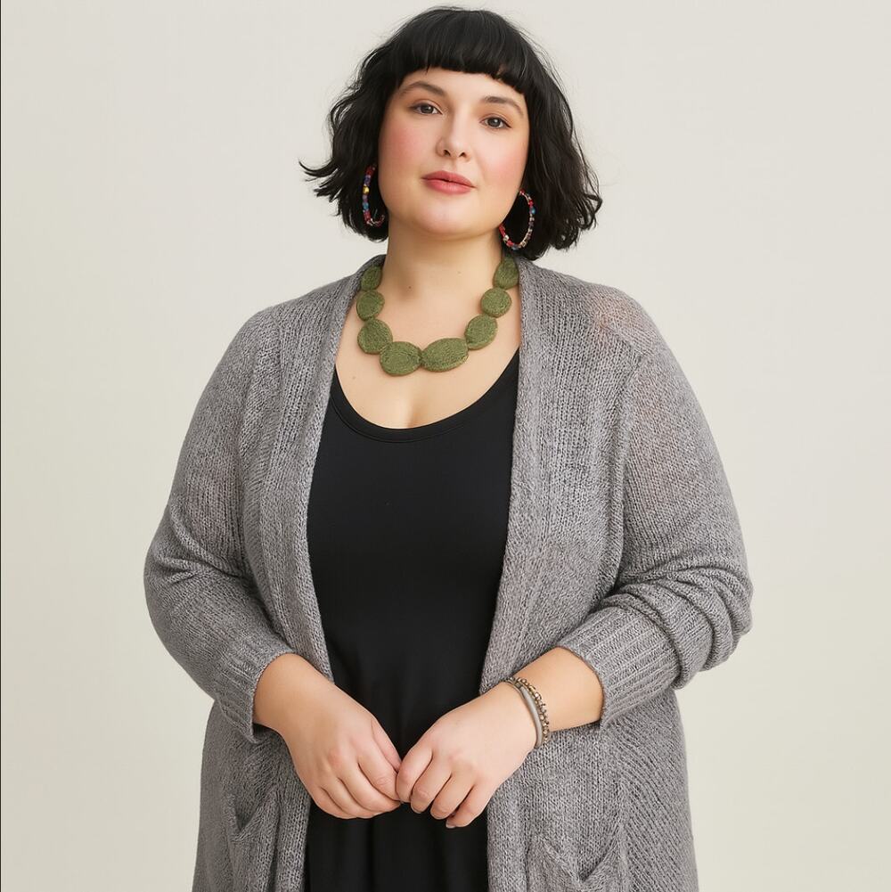 ALEMBIKA Open Front Knit Cardigan Sweater Gray Silver Metallic Sz S {3X22}